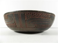 Pre Columbian Olmec Incised Red Black Bowl