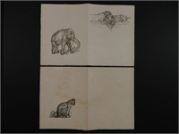 Steinlen 6 Bookplate Illus Jungle Cats Elephants