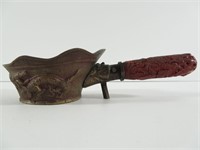 Chinese Silk Iron Bronze W/ Red Lacquer