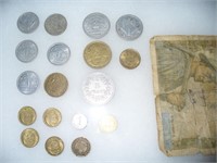 1943 French Banknote & Vtg Coins