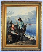 F. Horde Fisherman and Woman Oil on Canvas