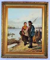 F. Horde Fisherman and Woman Oil on Canvas