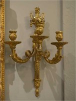 PAIR OF GILT BRONZE THREE BRANCH WALL SCONCES