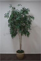 Artificial 7' Ficus Tree in Glazed Pottery Planter