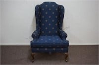 Navy Blue with Fleur-De-Lis Wing Back Parlor Chair