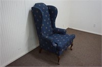Navy Blue with Fleur-De-Lis Wing Back Parlor Chair
