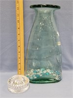 Large blue 12" vase, and a Waterford crystal dome