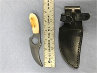 Knife with bone handle and leather sheath 6.5" lon