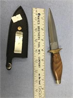 Hunting boot knife 7.5" long with wood handle, lea