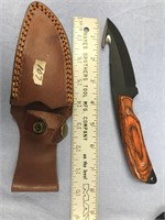 Hunting boot knife 7.5" long with wood handle, lea