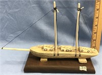11.5" Bone and ivory double masted sailing ship wi