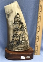 10" Mammoth ivory scrimshawed with a gigantic octo