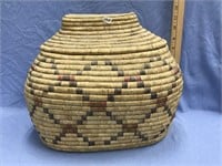 Very unusual grass oval basket, large, 14" long x