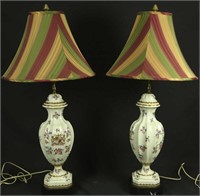 PAIR OF ANTIQUE SAMPSON PORCELAIN LIDDED URN LAMPS