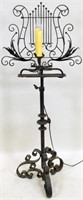 ANTIQUE WROUGHT IRON MUSIC STAND WITH LYRE DESIGN