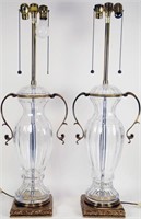 PAIR OF CUT GLASS LAMPS WITH GILT BRASS MOUNTS
