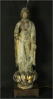 ANTIQUE CARVED & GILDED BUDDHA ON LOTUS BASE