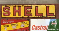 Original Shell embossed enamel 2 piece sign 12 x 3
