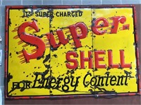 Original Super Shell 3 piece embossed enamel sign