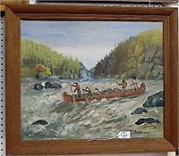Folk art Oil painting  on board signed