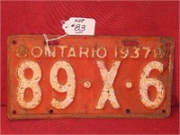 Ontario License Plate 1937