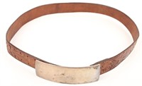 LEATHER BELT WITH SIGNED STERLING SILVER BUCKLE