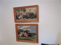 Two large needlepoint wall hangings