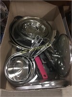 LARGE BOX OF POTS AND PANS