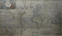 FRAMED WORLD MAP BY HERMAN MOLL, 1719