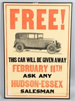 HUDSON-ESSEX FREE CAR GIVEAWAY POSTER