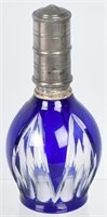 COBALT & CLEAR GLASS PERFUME, PEWTER TOP