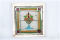 VINTAGE STAINED GLASS WINDOW 24" BY 23"