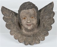 EARLY WOOD CARVED ANGEL w/  GLASS EYES