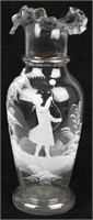 EARLY BLOWN GLASS VASE with GIRL and  BALLOON