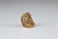 MUGHAL STYLE GOLD, EMERALD, & RUBY RING