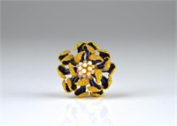 ITALIAN GOLD, ENAMEL, AND CORAL FLOWER BROOCH