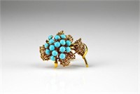 TURQUOISE & GOLD FLORAL BROOCH