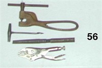 Lot: small gimlet bit; saw punch; reamer; & pliers
