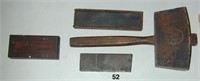 Lot: wooden jointers mallet & 3 sharpening stones