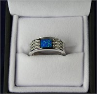 STERLING SILVER BLUE TOPAZ W/CZ LADIES RING