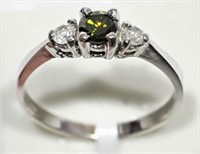 14kt Wt Gold Green and Wt Diamond Ring