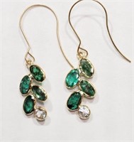 14kt Gold Emerald & White Sapphire Earrings