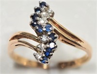 10kt Gold Sapphire and Diamond S Curve Ring