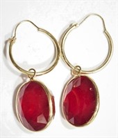 14kt Gold  Ruby (21.50ct) Hoop Earrings