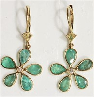 14kt Gold Emerald (4.00ct) and Diamond Earrings