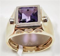 14kt Gold Amethyst & Diamond Men's Ring