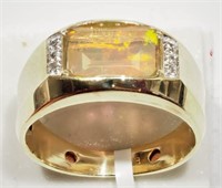 10kt Yellow & Wt Gold Opal & 6 Diamonds Men's Ring