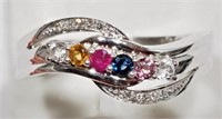 10kt Wt Gold Gemstones & Diamond Ring
