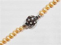 Brass & CZ Magnetic Clasp,  Pearl Necklace