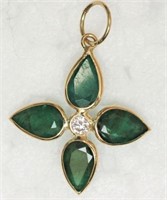 14kt Gold  Emerald & Diamond Pendant
